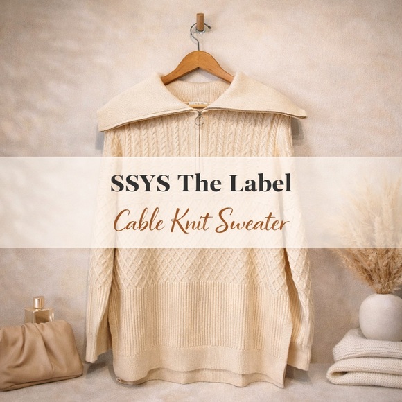 SSYS Sweaters - SSYS The Label Cream Cable Knit Half Zip Sweater S/M